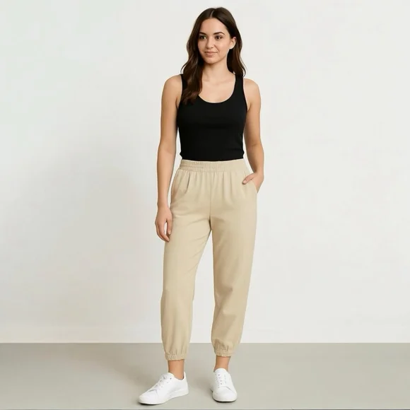 Women's Zara Cotton Jogger Pants Beige Size Medium - Picture 2 of 12